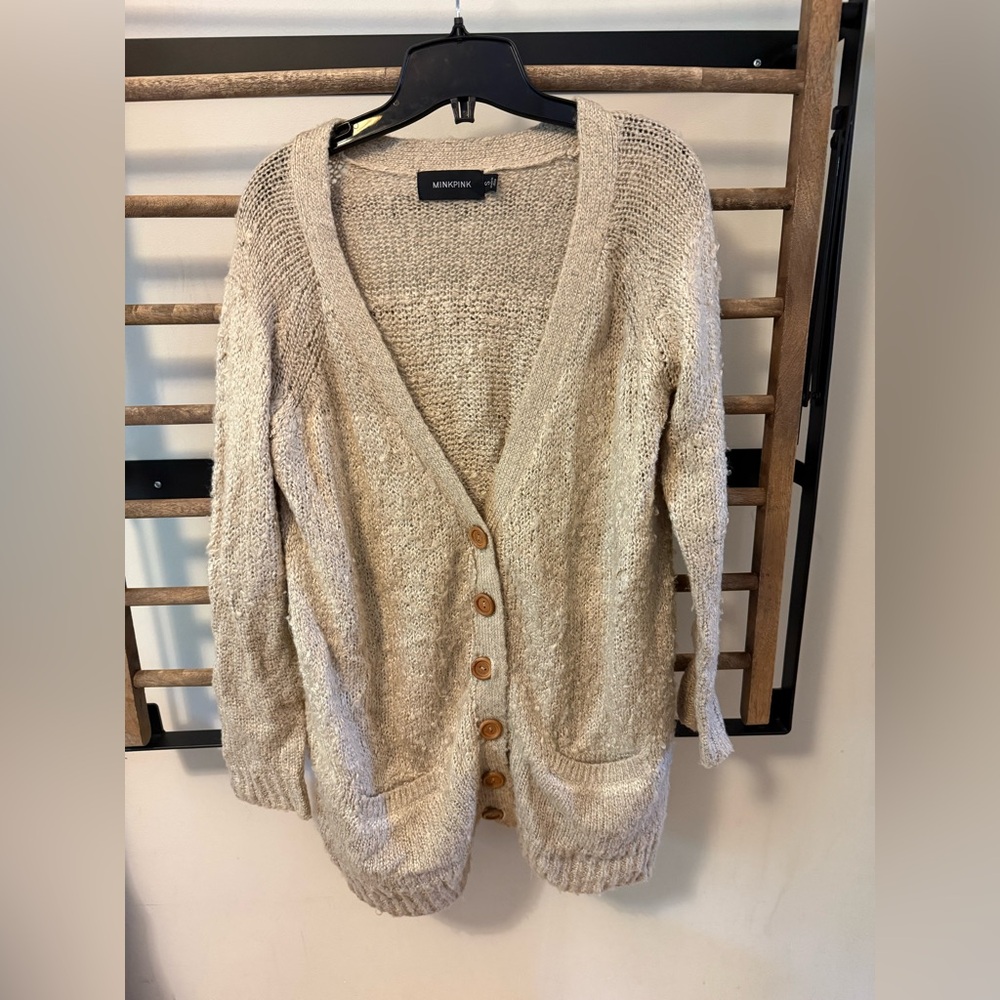MINKPINK Beige Textured Cardigan Sweater